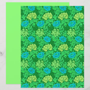 Papier Chrysanthèmes de William Morris, vert lime et aqua