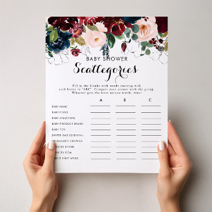 Papier Chute Baby shower Floral Scattegories Jeu