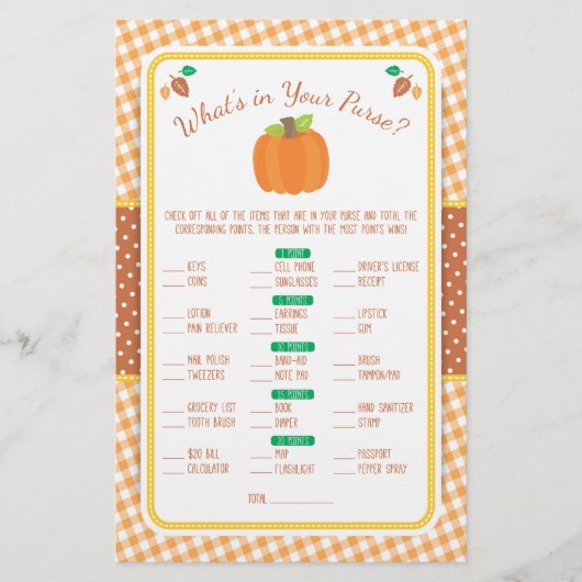 Papier Chute Ce qui est dans votre sac de Baby shower de (Devant)