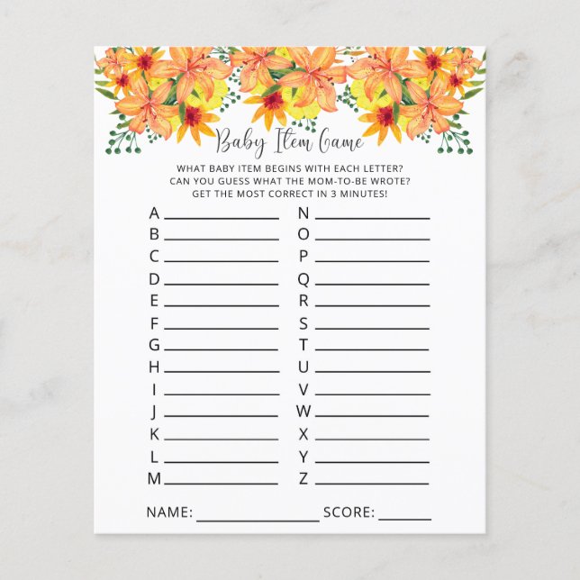 Papier Chute citrouille Baby Item Jeu. Jeu baby shower (Devant)