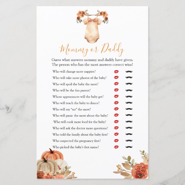 Papier Chute Citrouille Floral Vêtements de bébé maman ou (Devant)