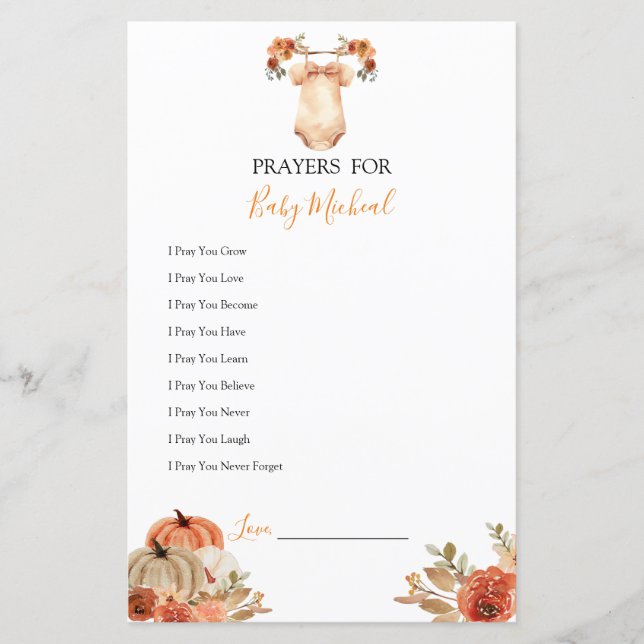 Papier Chute Citrouille Floral Vêtements de bébé Prières  (Devant)