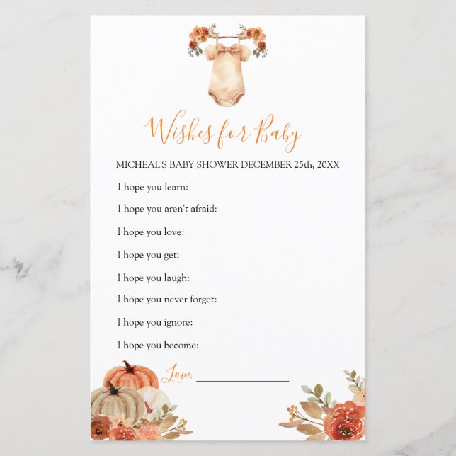 Papier Chute Citrouille Floral Vêtements de bébé Voeux po (Devant)