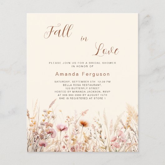 Papier Chute d'amour fleur sauvage Douche nuptiale invita (Devant)