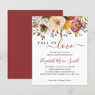 Papier Chute d'amour Rouge Floral Invitation à la douche 