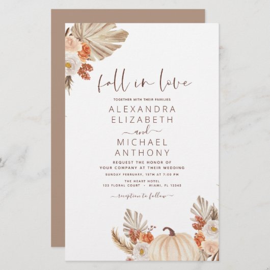 Papier Chute en Amour Mariage Pampas Grass Terracotta (Devant / Derrière)