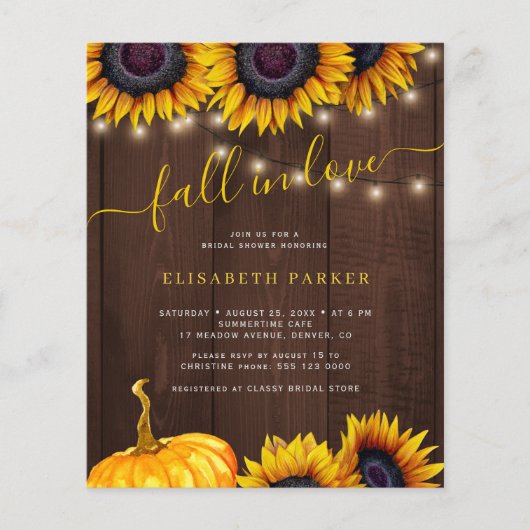 Papier Chute en amour rustique BUDGET invitation de douch (Devant)