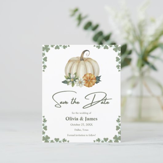 Papier Chute en amour Sage mariage vert Enregistrer la ca (Debout devant)