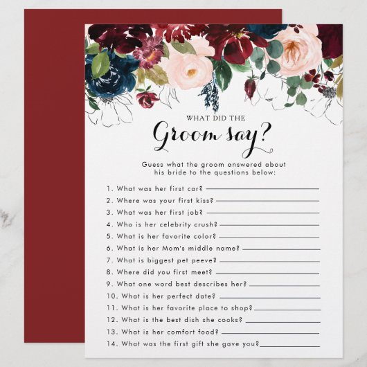 Papier Chute Fête des mariées florale Qu'est-ce que la ch (Devant / Derrière)