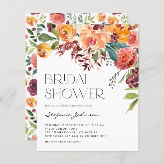 Papier Chute Floral Bouquet Nuptiale Douche Invitation (Devant / Derrière)