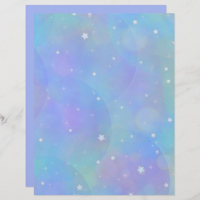 Papier Ciel bleu clair avec étoiles et nuages (Devant / Derrière)