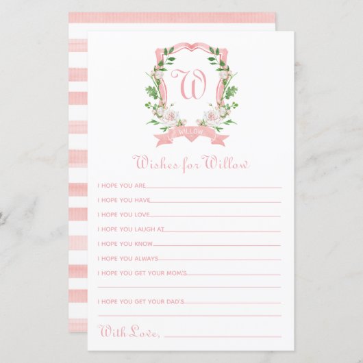 Papier Cimier Floral Voeux pour bébé (Devant / Derrière)