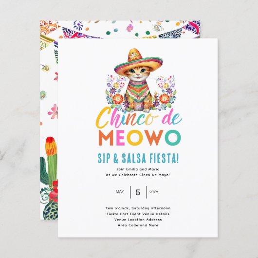 Papier Cinco De Meowo Fun Cat Fiesta Thème (Devant / Derrière)