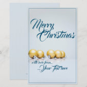 Papier Cinq boules de Noël dorées - écriture bleue (Devant / Derrière)