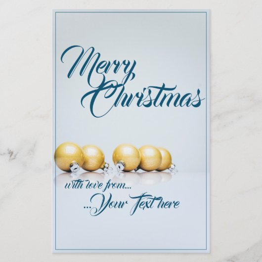 Papier Cinq boules de Noël dorées - écriture bleue (Devant)