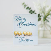 Papier Cinq boules de Noël dorées - écriture bleue (Debout devant)