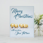 Papier Cinq boules de Noël dorées - écriture bleue (Debout devant)