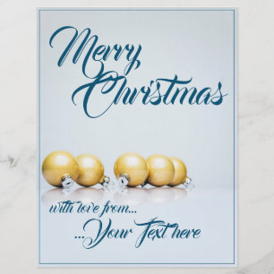 Papier Cinq boules de Noël dorées - écriture bleue