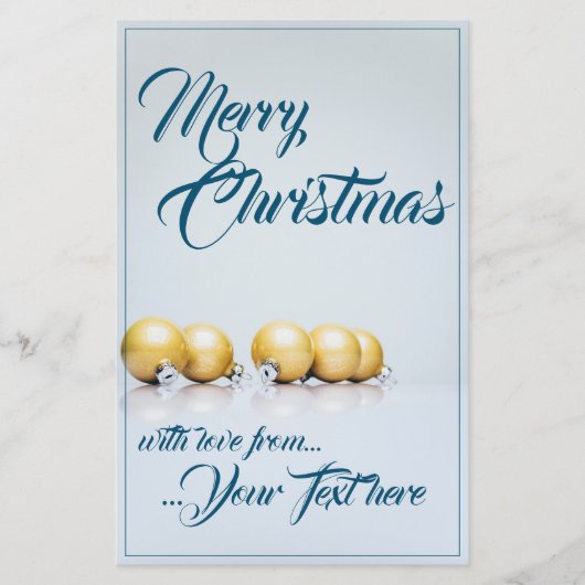 Papier Cinq boules de Noël dorées - écriture bleue (Devant)