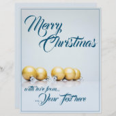 Papier Cinq boules dorées de Noël - écriture bleue (Devant / Derrière)