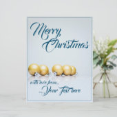 Papier Cinq boules dorées de Noël - écriture bleue (Debout devant)