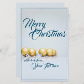 Papier Cinq boules dorées de Noël - écriture bleue (Devant / Derrière)