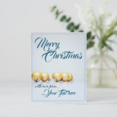 Papier Cinq boules dorées de Noël - écriture bleue (Debout devant)