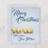 Papier Cinq boules dorées de Noël - écriture bleue (Devant / Derrière)