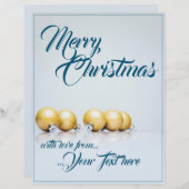 Papier Cinq boules dorées de Noël - écriture bleue (Devant / Derrière)