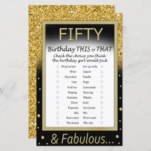 Papier Cinquante Anniversaire Ce ou ce jeu (Devant / Derrière)