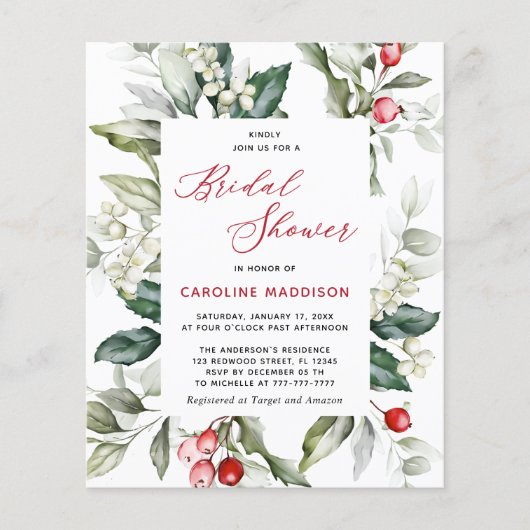 Papier Circulaire de Fête des mariées d'hiver Noel Élégan (Devant)