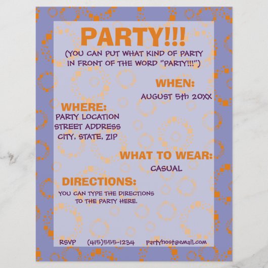 Papier Circulaire de fête Motif orange violet coloré (Devant)