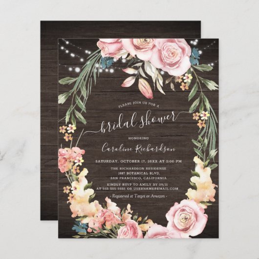 Papier Circulaire en bois rustique Fête des mariées flora (Devant / Derrière)