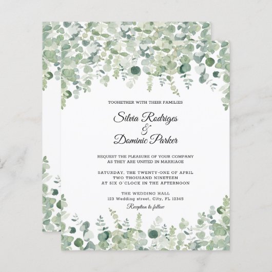 Papier Circulaire Mariage Eucalyptus Budget (Devant / Derrière)