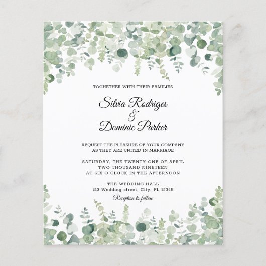 Papier Circulaire Mariage Eucalyptus Budget (Devant)