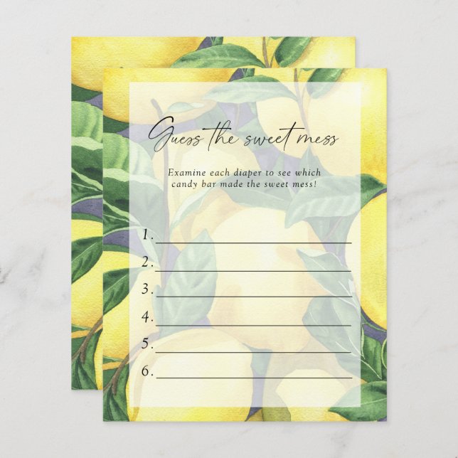 Papier Citron - Devinez le jeu de Baby shower de la douce (Devant / Derrière)