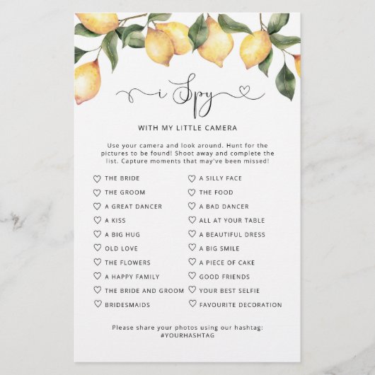 Papier Citron espion avec mon appareil photo mariage jeu (Devant)