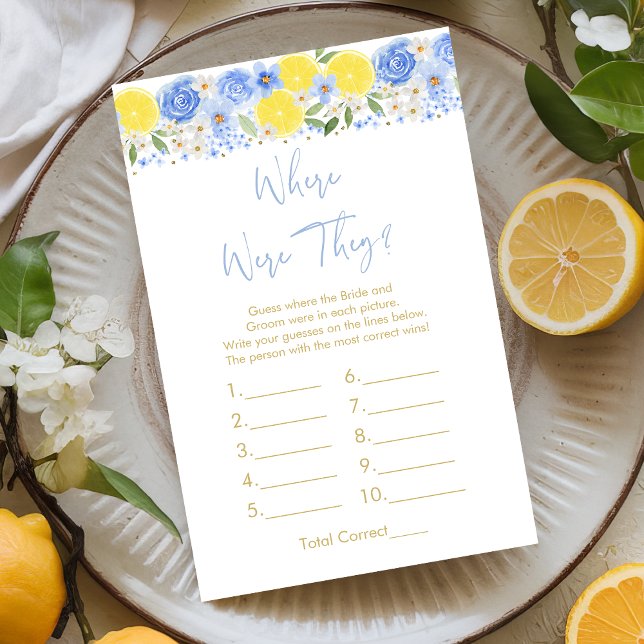 Papier Citron Floral Bleu Où Étaient-Ils Jeu De Mariage (Créateur téléchargé)