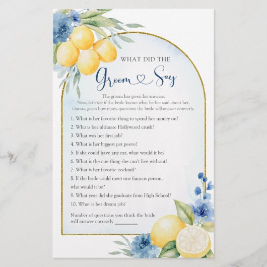 Papier Citron Floral Bleu Squeeze Principal Ce Que Groom (Devant)