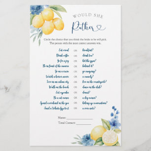Papier Citron Floral Bleu Squeeze Principal Voudrait-Elle
