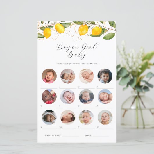 Papier Citron garçon ou fille Baby shower jeu (Debout devant)