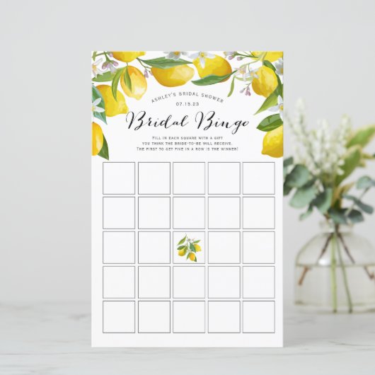 Papier Citron Jeu de bingo de douche à thème nuptiale, (Debout devant)