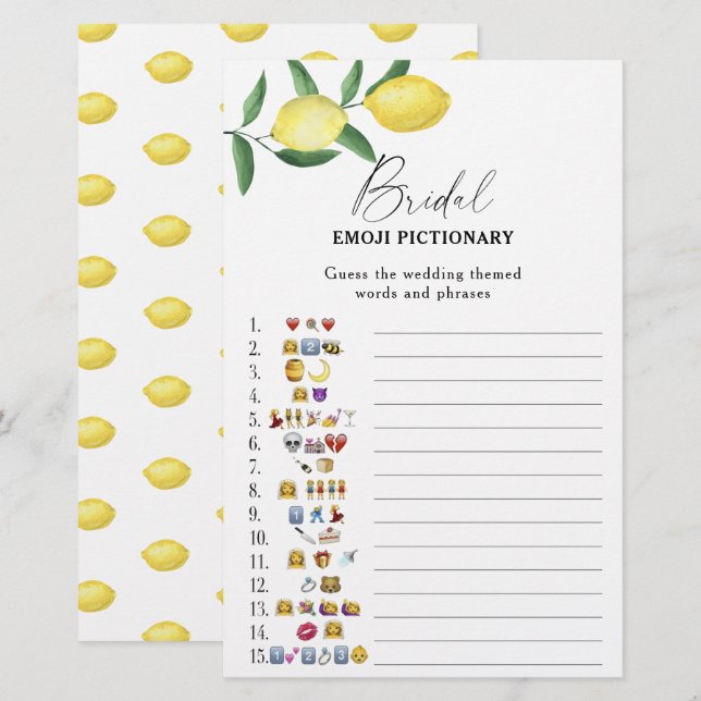 Papier Citron - jeu de pictionary pour la baby shower emo (Devant / Derrière)