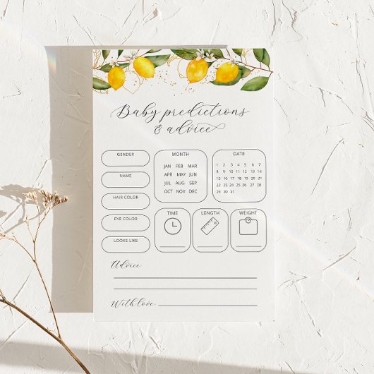 Papier Citron Prédictions & Conseils Baby shower Jeu