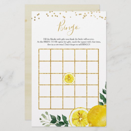 Papier citron principal presser Bingo douche nuptiale jeu (Devant / Derrière)