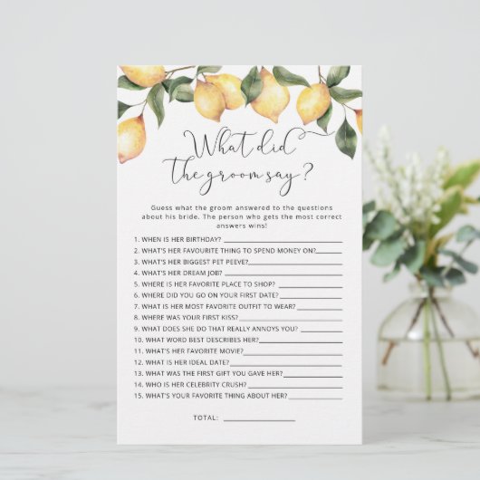 Papier Citron Qu'est-ce que le marié a dit jeu de douche (Debout devant)