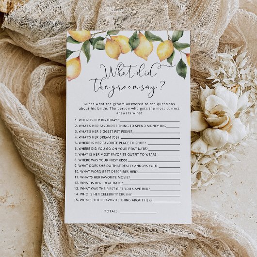 Papier Citron Qu'est-ce que le marié a dit jeu de douche