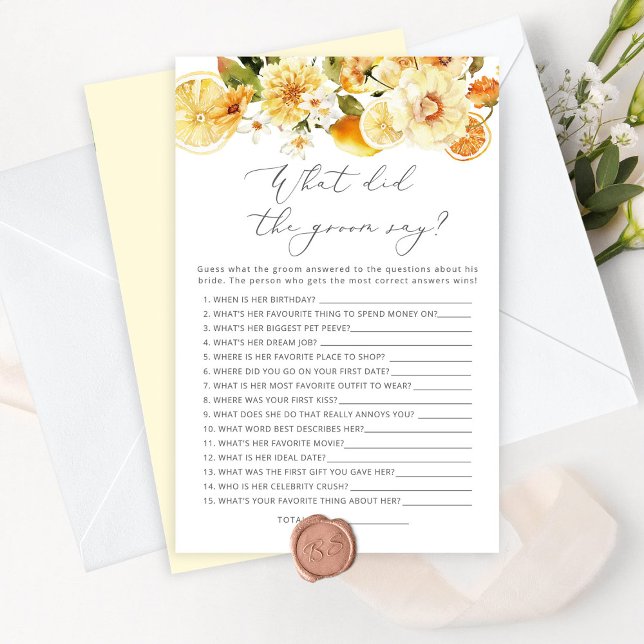 Papier Citron Qu'est-ce que le marié a dit jeu de douche  (Créateur téléchargé)