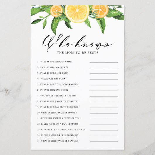 Papier Citron qui connaît maman le meilleur jeu de douche (Devant)