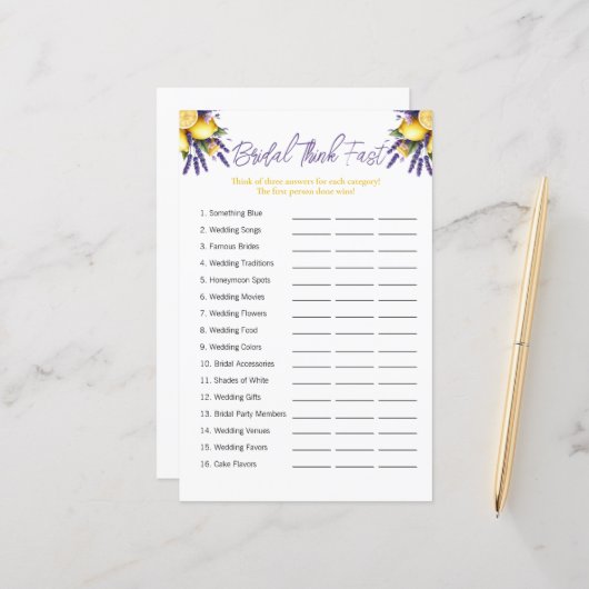 Papier Citron "Think Fast" Fête des mariées Jeu (Devant/Arrière en situation)